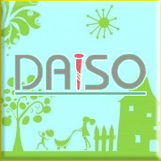 A stylized daiso California LLC logo featuring a green house tree and small chicken beneath a blue sky