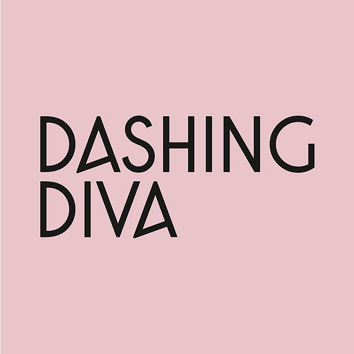 A stylized female figure in a glamorous pose representing the Dashing Diva Inc logo with a confident and elegant expression