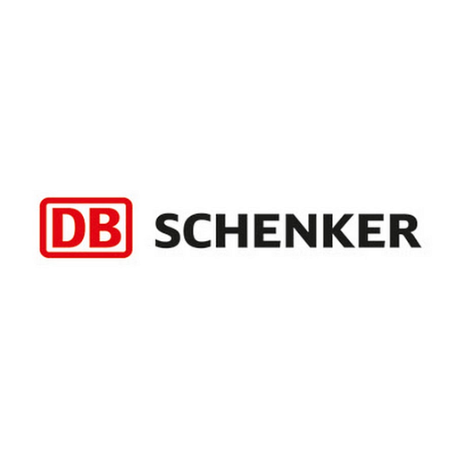 The DB Schenker logo featuring the iconic black and white arrow graphic prominently displayed against a white background