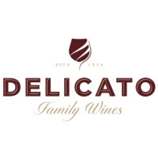 A stylized logo featuring Delicato text with a prominent vineyard leaf design conveying the brands identity