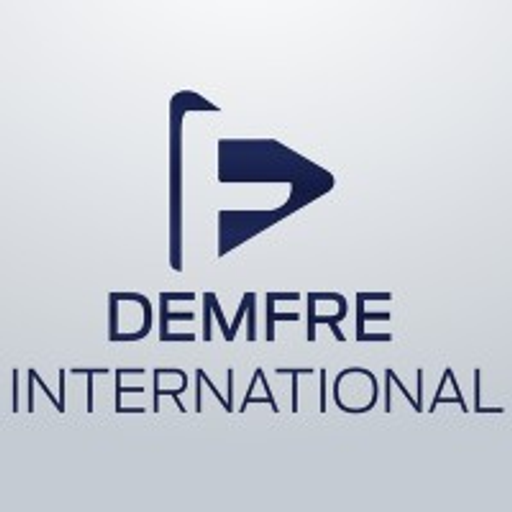 The Demfre International Corp logo depicts a stylized blue globe with a white star in the center signifying global reach and