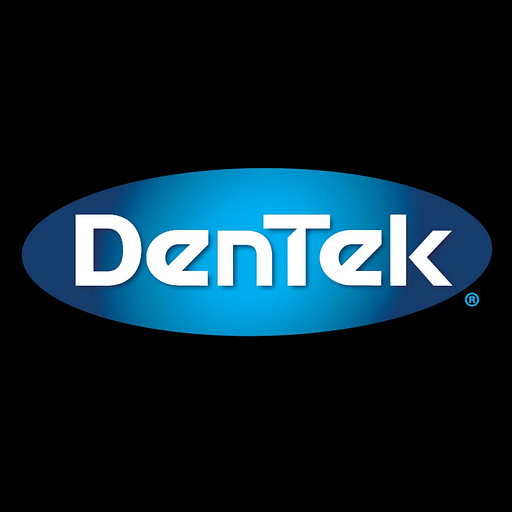 The Dentek oral care inc logo is displayed featuring a blue shield with the companys name and emblem