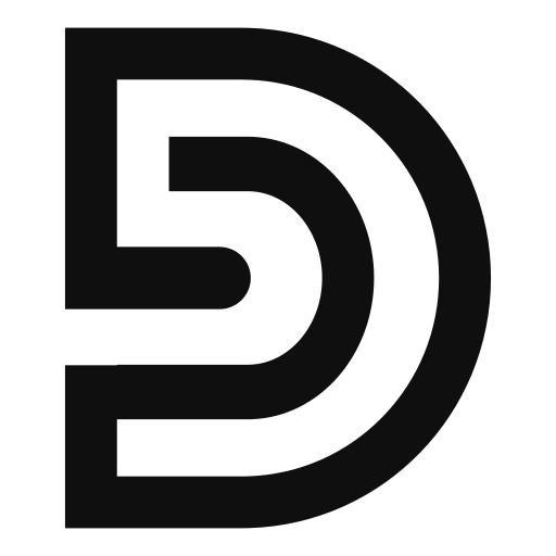 A bold black design place trading llc logo features concentric white circles layered on a solid black background creating a