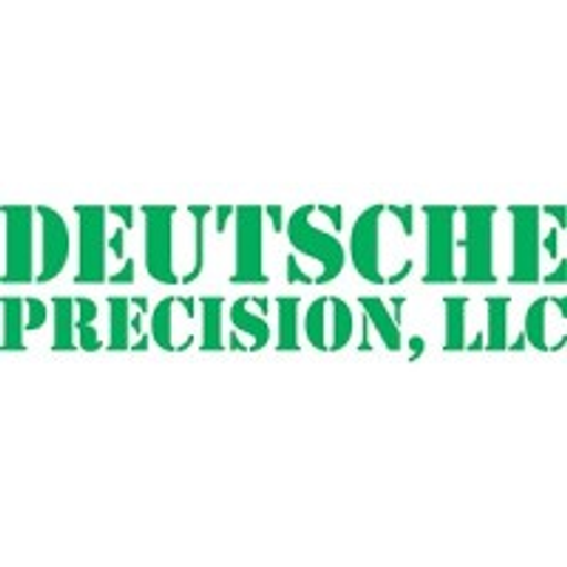 The Deutsche Precision LLC logo depicts a stylized gear design in shades of gray and blue indicating precision and