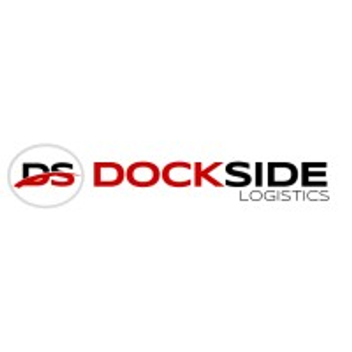 Dockside Logistics logo featuring a ship silhouette against a blue background conveying maritime operations
