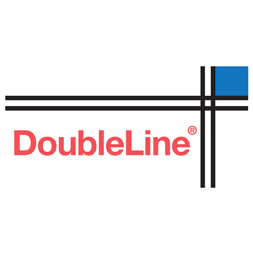 The DoubleLine logo features a blue square with three vertical black bars indicating its brand identity and financial