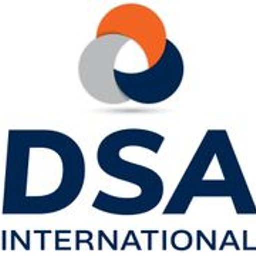 The image displays the international logo featuring a stylized blue and white graphic design