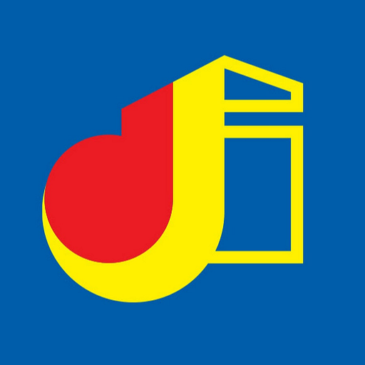 A red circle icon represents the Jafine Inc logo against a blue background featuring a white square frame