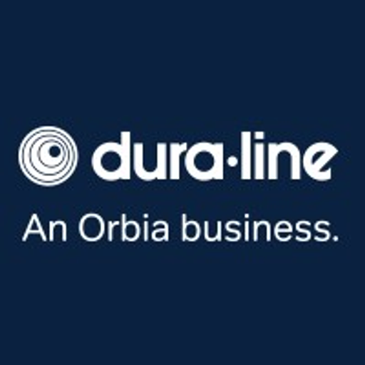 A DuraLine Corporation logo featuring a stylized blue line and the company name in white