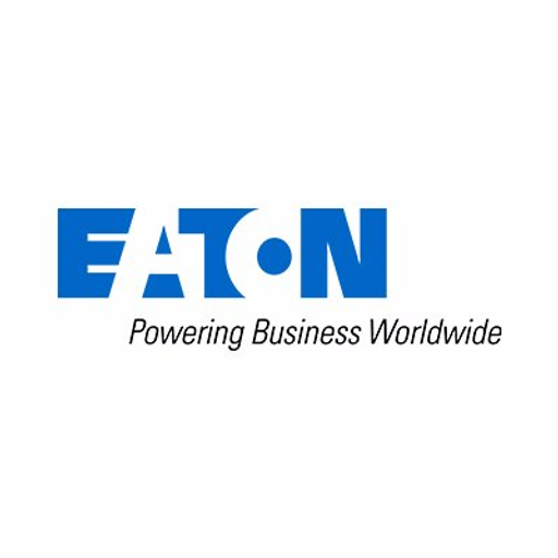Eaton Corporations blue logo is prominently displayed against a white background The logo features the companys name in a