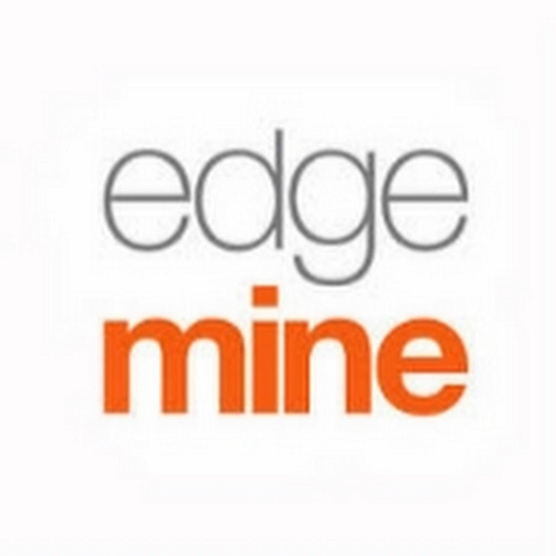 Edgemine Inc logo displays a stylized geometric design featuring interconnected triangles in shades of gray creating a