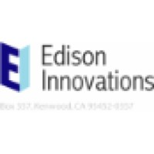 Edison Innovations LLC logo featuring a blue and gray stylized E within a square frame representing innovation and the