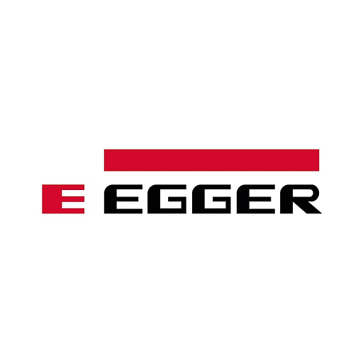 Egger logo featuring a prominent red shield with the company name in white text representing brand identity and recognition