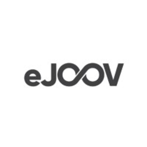 A stylized logo featuring eJoov in a clean sansserif typeface with a distinctive blue oval encompassing the text and a