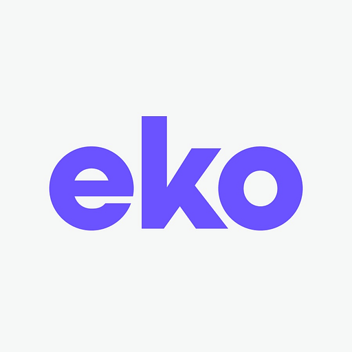 Eko North America Inc logo displays the companys name in a bold blue font against a white background