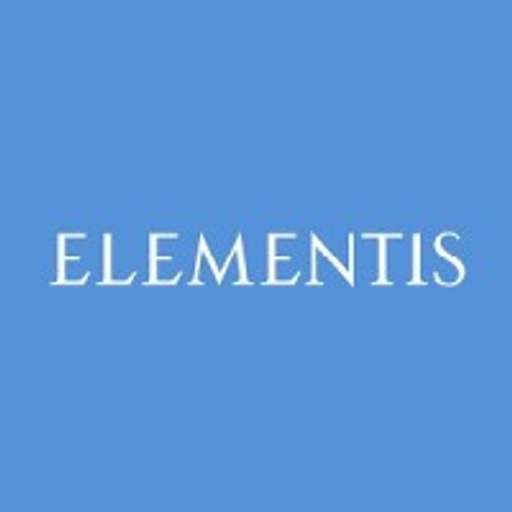 Elementis Srl Inc logo featuring a stylized blue and white emblem with the company name and a subtle graphic design