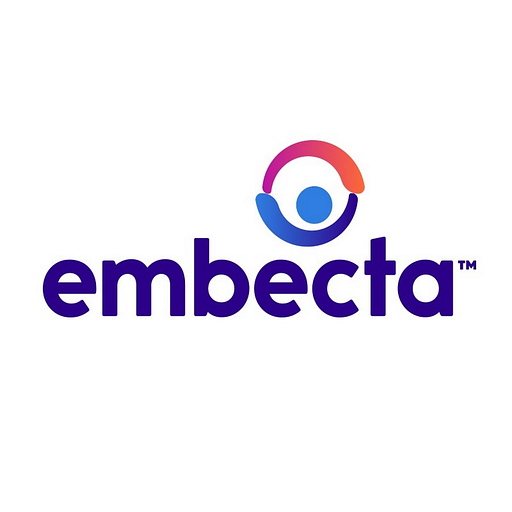 The embectacorp logo features a stylized blue circle with a red and orange gradient inside signifying the companys brand