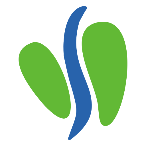 The EMS Land America logo features a stylized blue wave graphic representing water alongside two green leaves outlining a