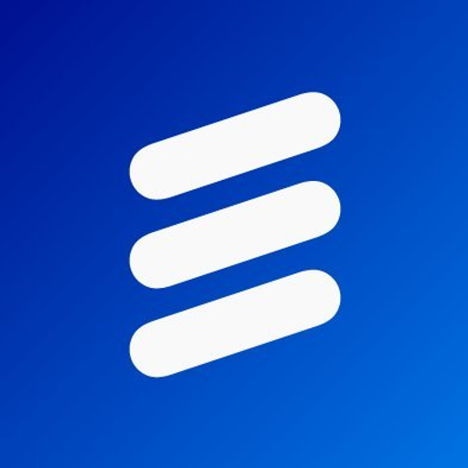 Ericssons smart factory logo featuring a stylized icon representing industrial automation and connectivity within a modern