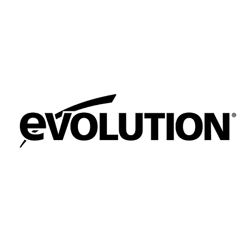 Evolution Power Tools logo featuring the brands stylized logo with the word Evolution in bold lettering