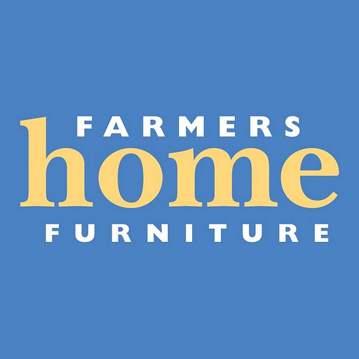 A logo depicts a stylized farmhouse with a simple roofline and a door against a blue background resembling a home
