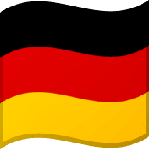 A black and gold striped flag representing Germany hangs vertically with the black stripes on the left and gold on the right