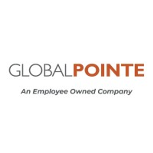 A white graphic featuring the Global Pointe logo a stylized blue and white arrowhead design with the words Global Pointe in