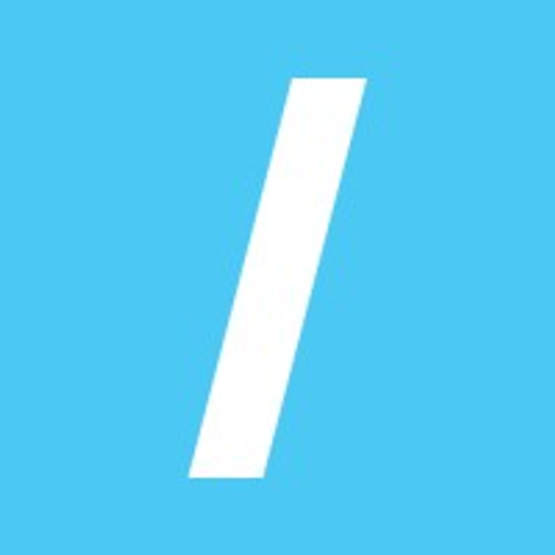 A white vertical line against a solid blue background represents a simple graphic element