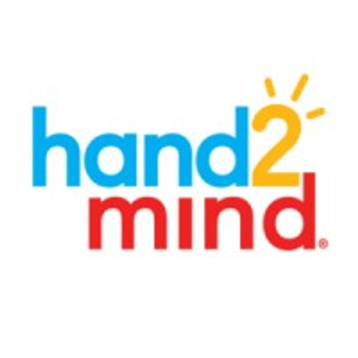 A blue and white logo featuring the words hand2mind in a sansserif font with rounded edges