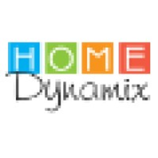 The homedynamixllc logo features a stylized house design with a dynamic color scheme of orange and blue