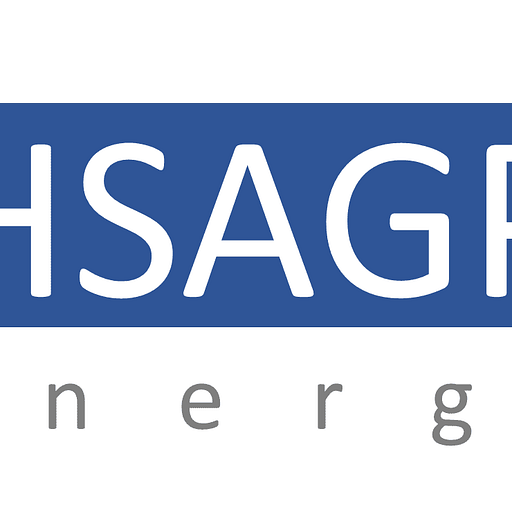 The HSAGP Energy LLC logo features a stylized graphic with interlocking blue shapes representing energy and connectivity