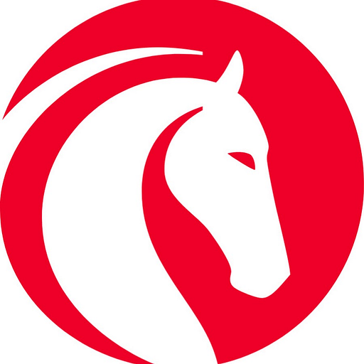A striking red horse head silhouette symbolizing strength and nobility a Jackson Furniture Industries logo