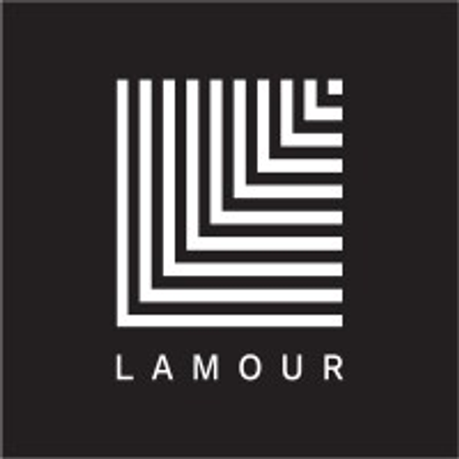 The logo features the stylized word LAMOUR in a modern sansserif font with a minimalist design and white lines