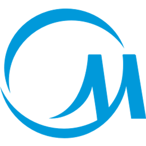 Midea America Corp logo featuring a blue circular emblem with a stylized wave design representing innovation and