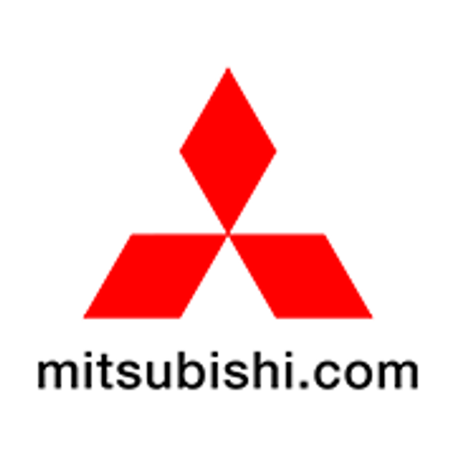 A prominent red Mitsubishi turbocharger and engine logo is displayed against a white background ensuring clear visibility of