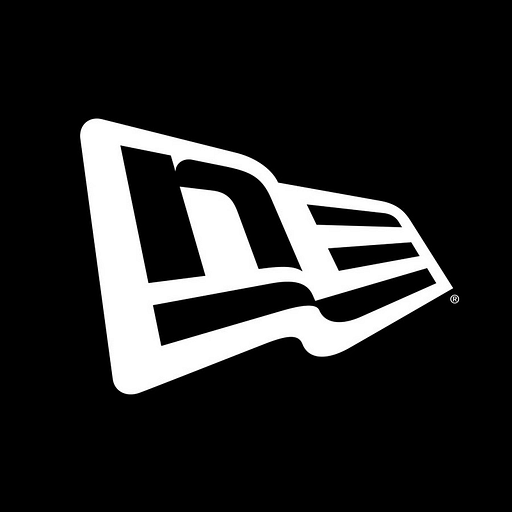 A white baseball cap logo featuring a stylized wave design The design includes a prominent curve and a subtle inner wave