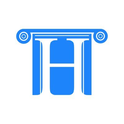 A blue stylized pillar representing Pass and Seymour Legrand logo with classical architectural details