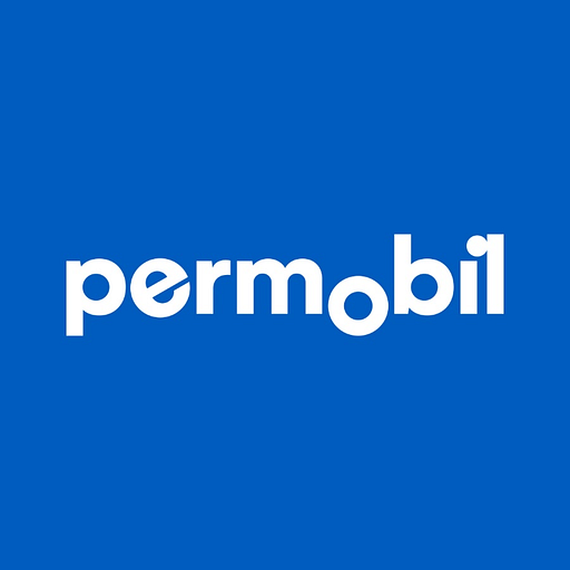 Permobil Inc logo featuring a stylized blue and white design with the company name prominently displayed