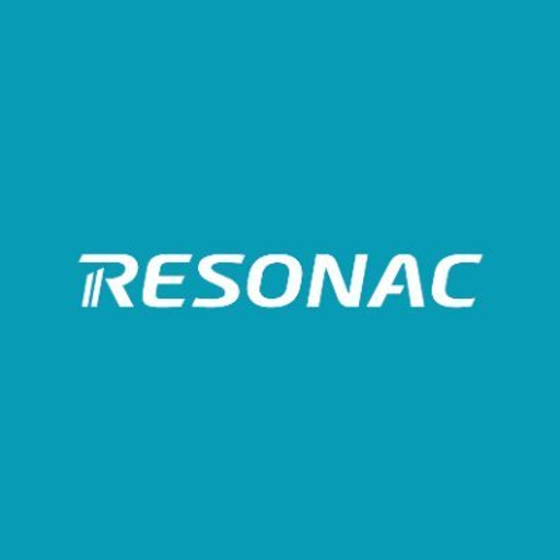 Resonac America Inc logo featuring a stylized red and blue shield with the company name prominently displayed in white