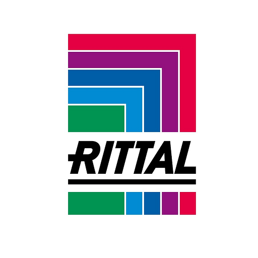 The Rittal North America LLC logo features a vibrant blue and grey geometric design with a black border It presents a