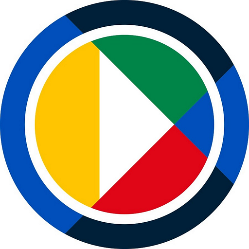 A Rooms to Go logo featuring a bold yellow triangle overlaid on a blue and red rectangular design
