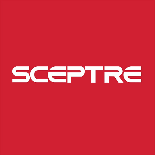 Sceptre logo featuring a stylized eagle grasping a shield with a prominent bold crest The logo is displayed on a solid red