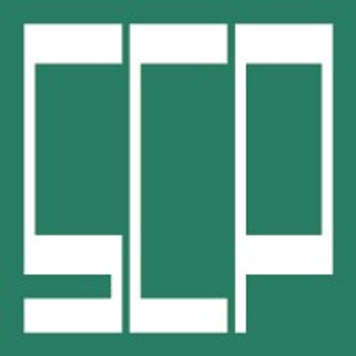 SCP Distributors LLC logo depicts a stylized shield shape with three vertical sections featuring a white inner design