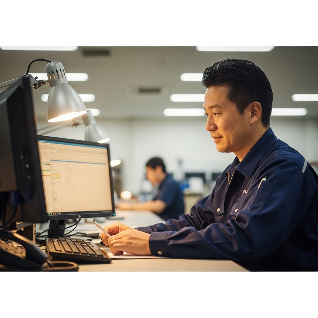 Technician repairing a mechanical system