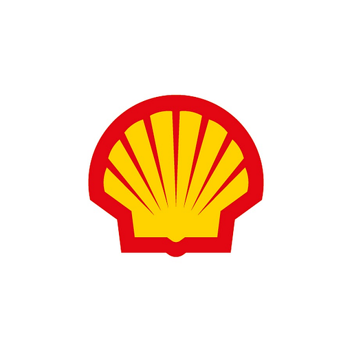 The Shell logo features a stylized red spiral within a white hexagon representing the companys brand and global presence in
