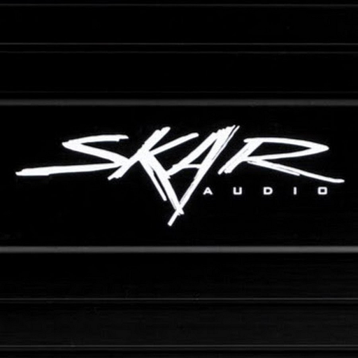 A white logo featuring SKAR AUDIO INC is prominently displayed against a black background