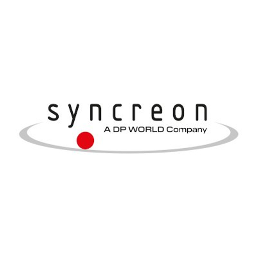 A logo featuring the word Syncreon in a modern font and design A red circle is present