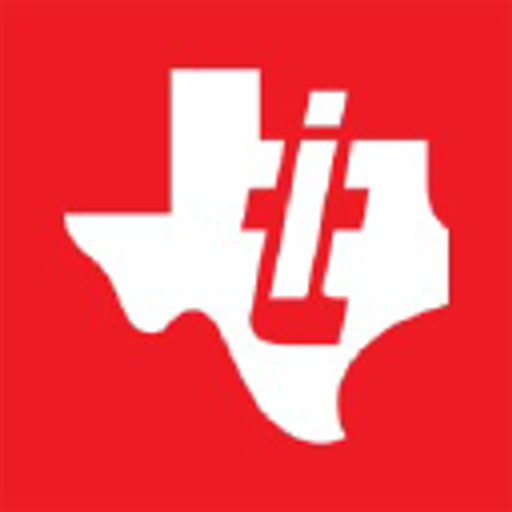 Texas Instruments logo featuring the companys iconic TI abbreviation in blue against a solid red background