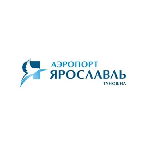 A stylized airplane graphic representing the Yaroslavl International Airport logo with the word Tunoshna beneath it