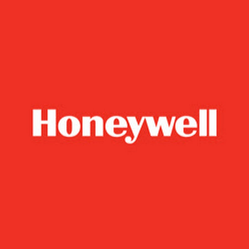 Honeywell logo prominently displayed on a solid red background The logo features the companys name in a modern sansserif font